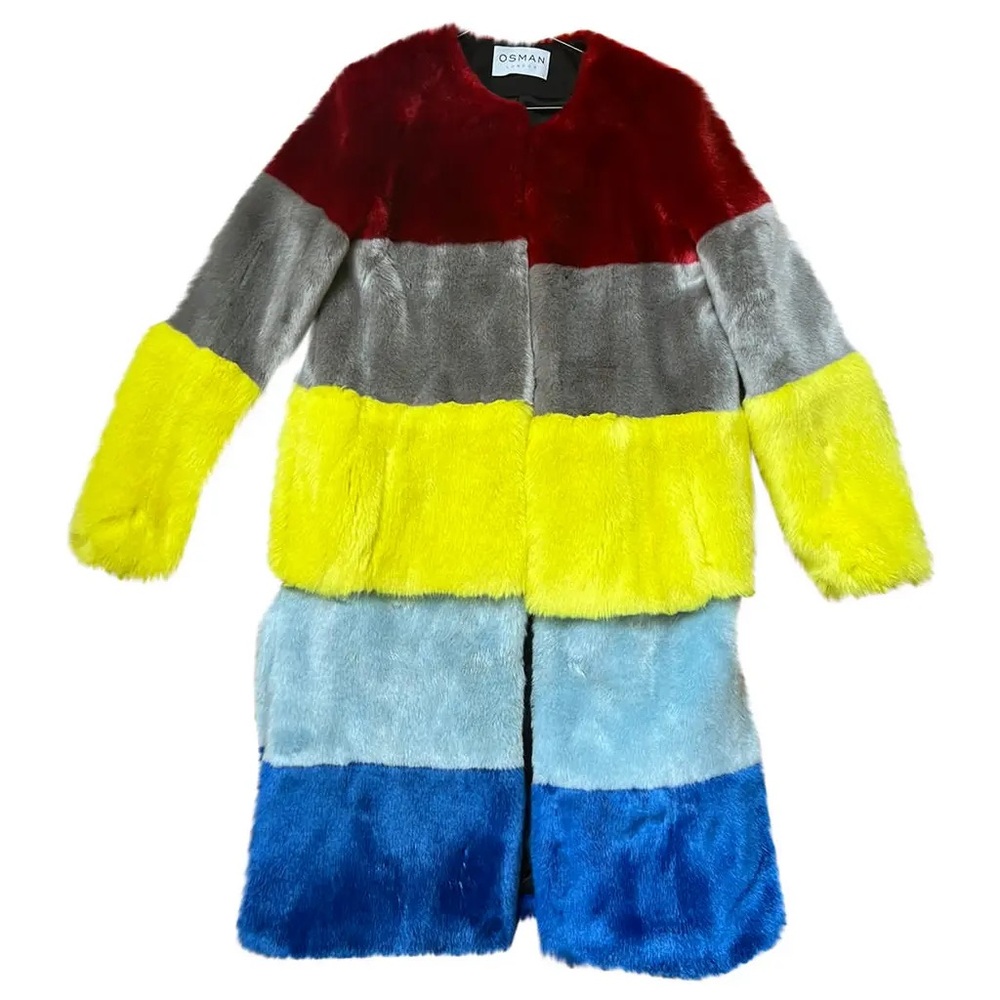 OSMAN Colorblock Teddy Coat in Red, Gray, Yellow & Blues - Picture 2 of 7